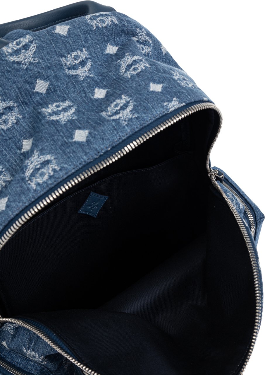 MCM Stark Denim Monogram Logo Backpack Blauw