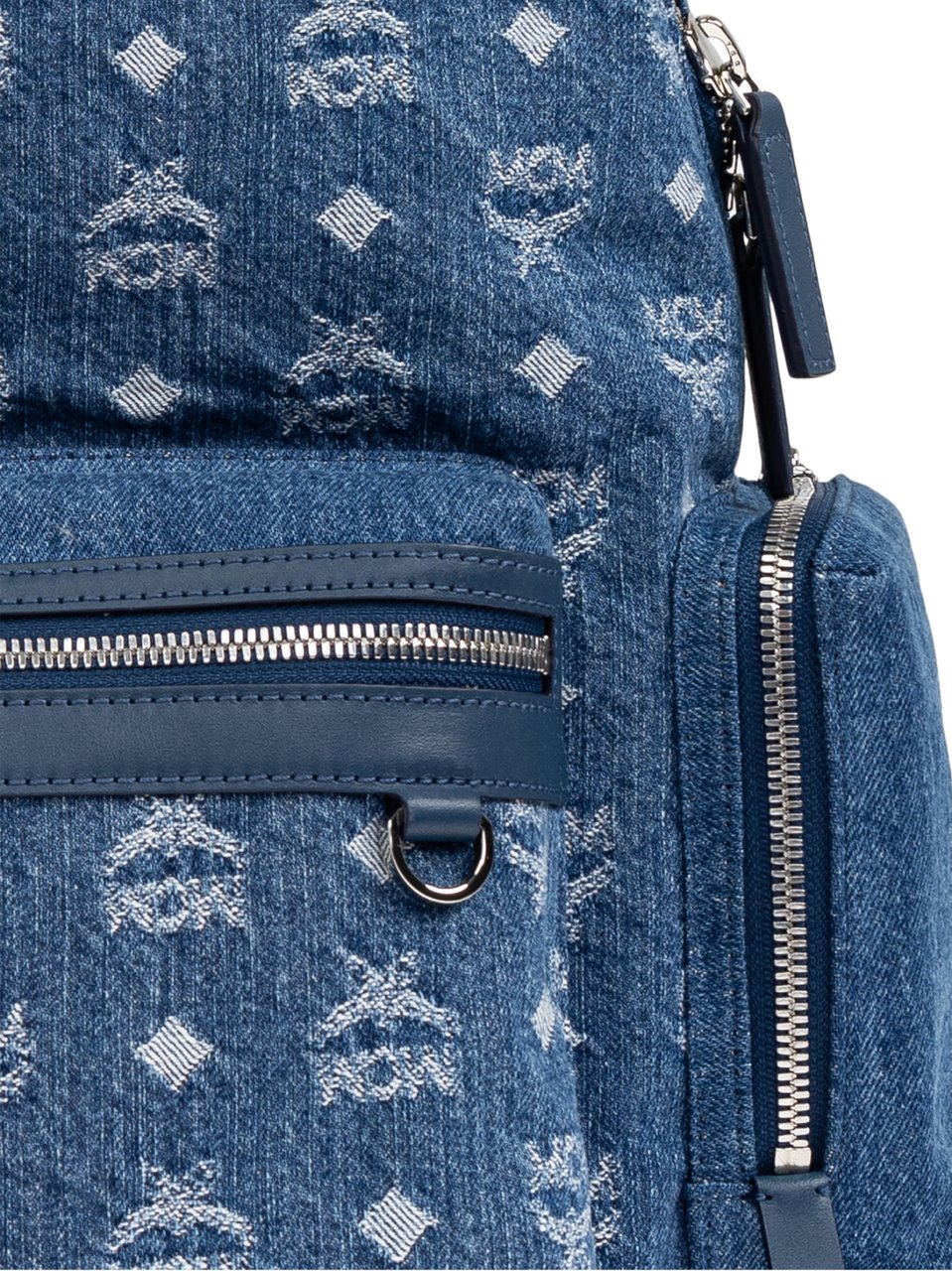 MCM Stark Denim Monogram Logo Backpack Blauw