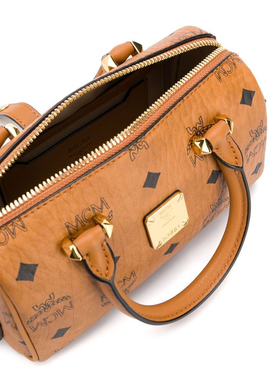 MCM Visetos Monogram Mini Boston Bag Bruin