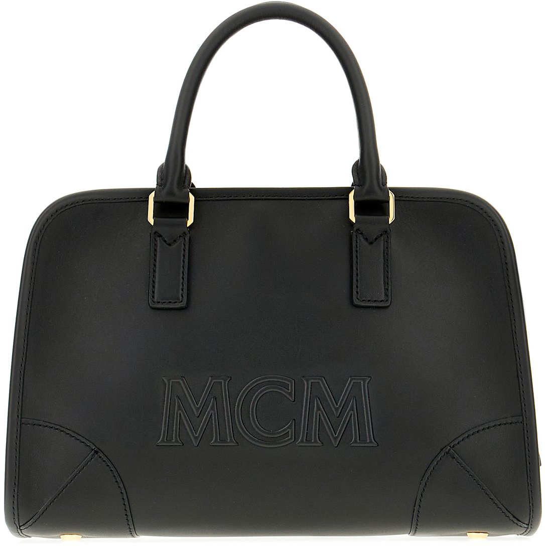 MCM MCM Black nappa leather medium Aren Boston handbag Zwart