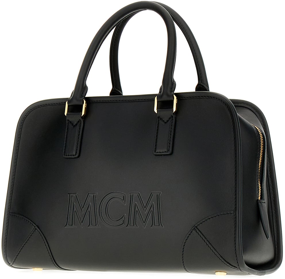 MCM MCM Black nappa leather medium Aren Boston handbag Zwart