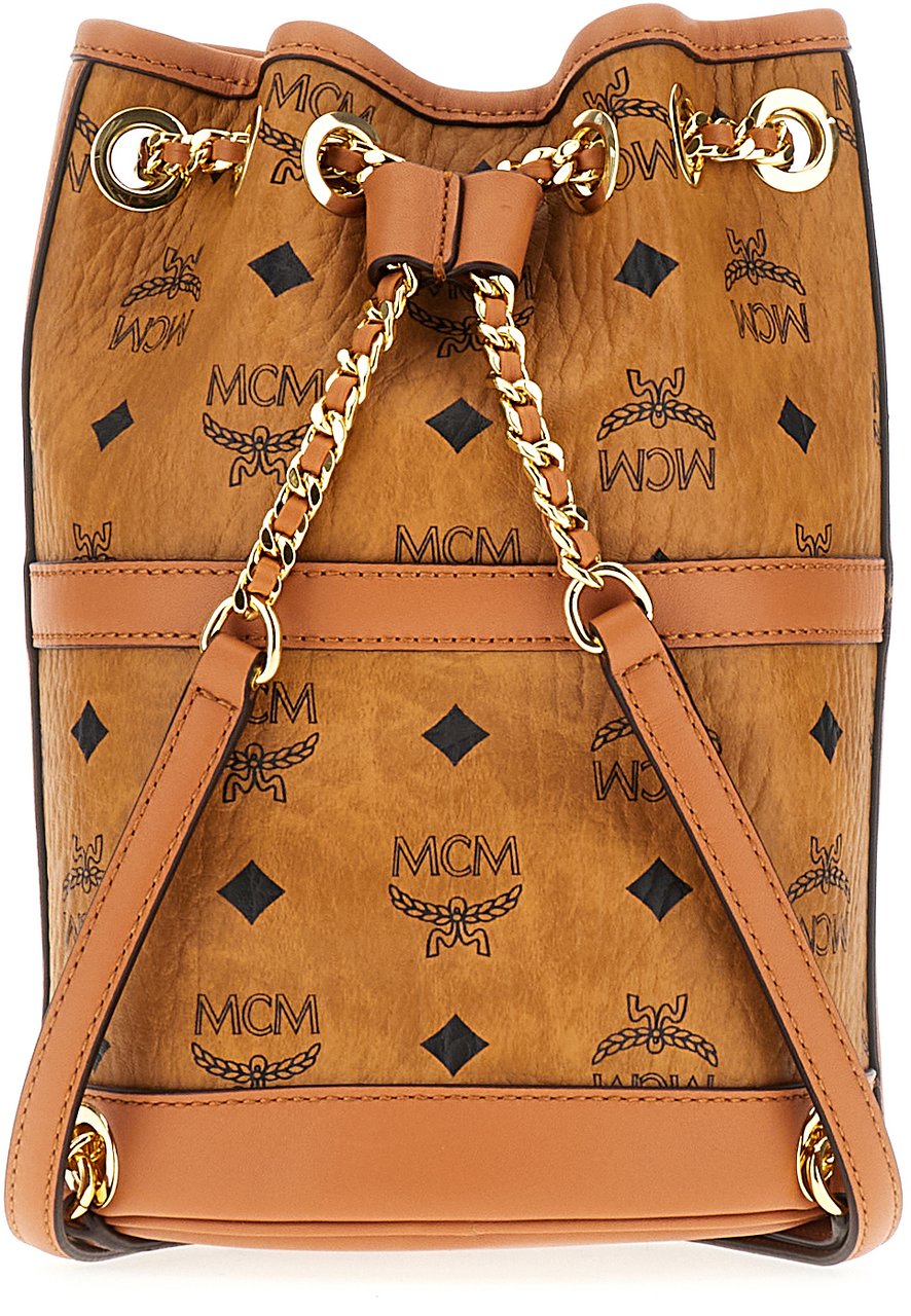 MCM MCM Printed synthetic leather Aren Chain bucket bag Bruin