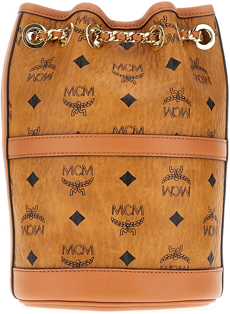 MCM MCM Printed synthetic leather Aren Chain bucket bag Bruin
