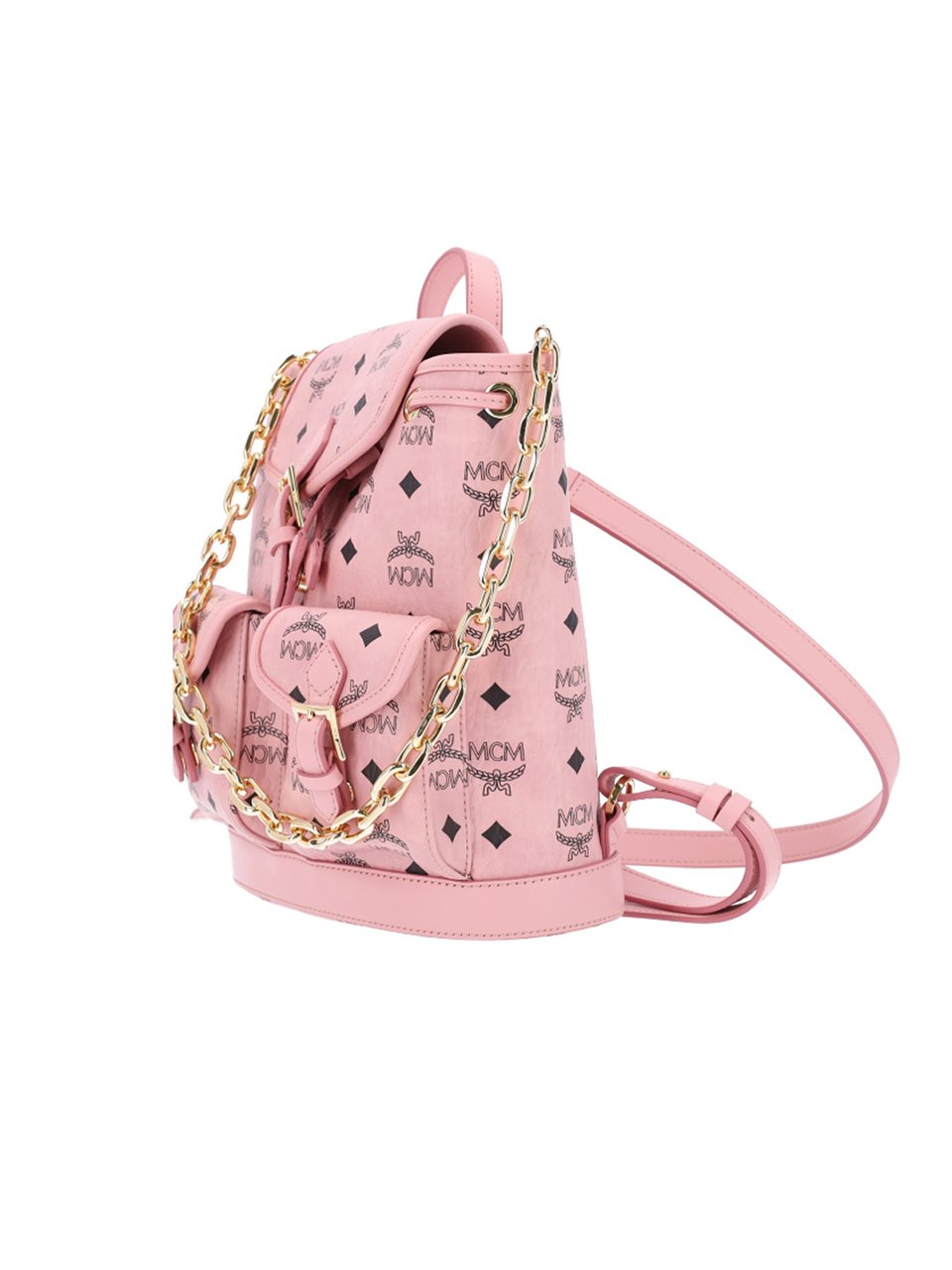 MCM Pink Aren Visetos Flap Backpack Roze