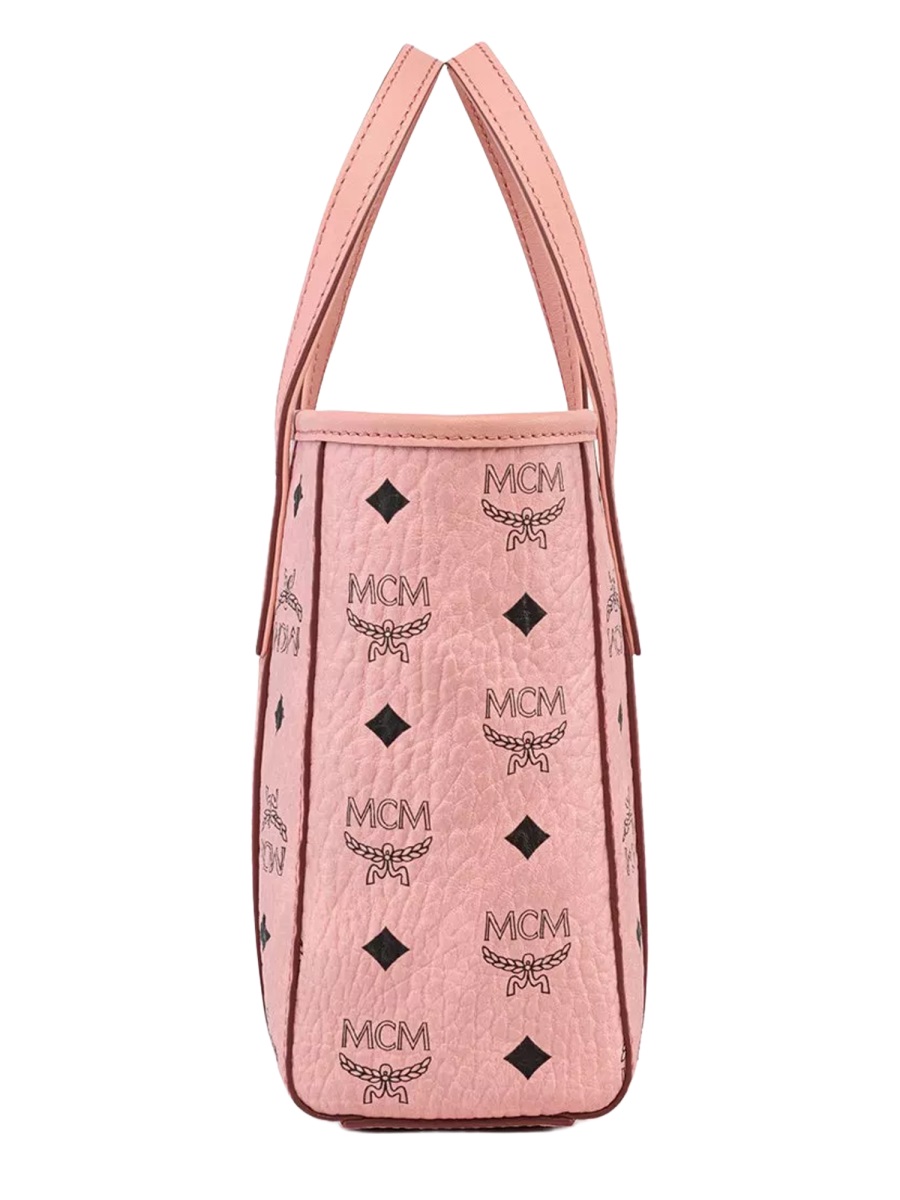 MCM Pink Textured Logo Tote Bag Roze
