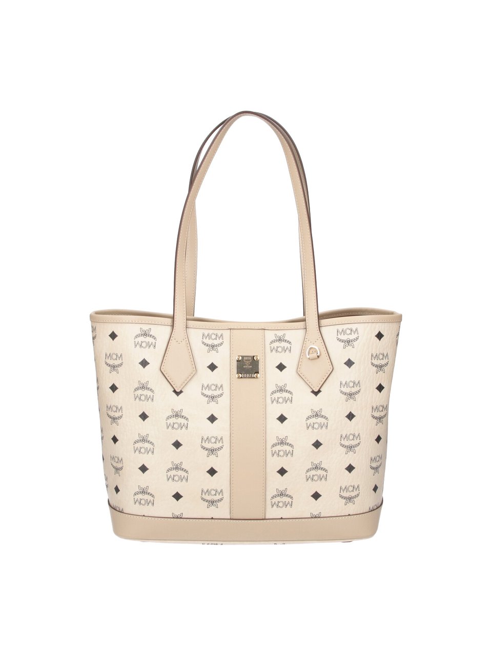 MCM Structured Logo Print Tote Bag with Matching Pouch Neutraal