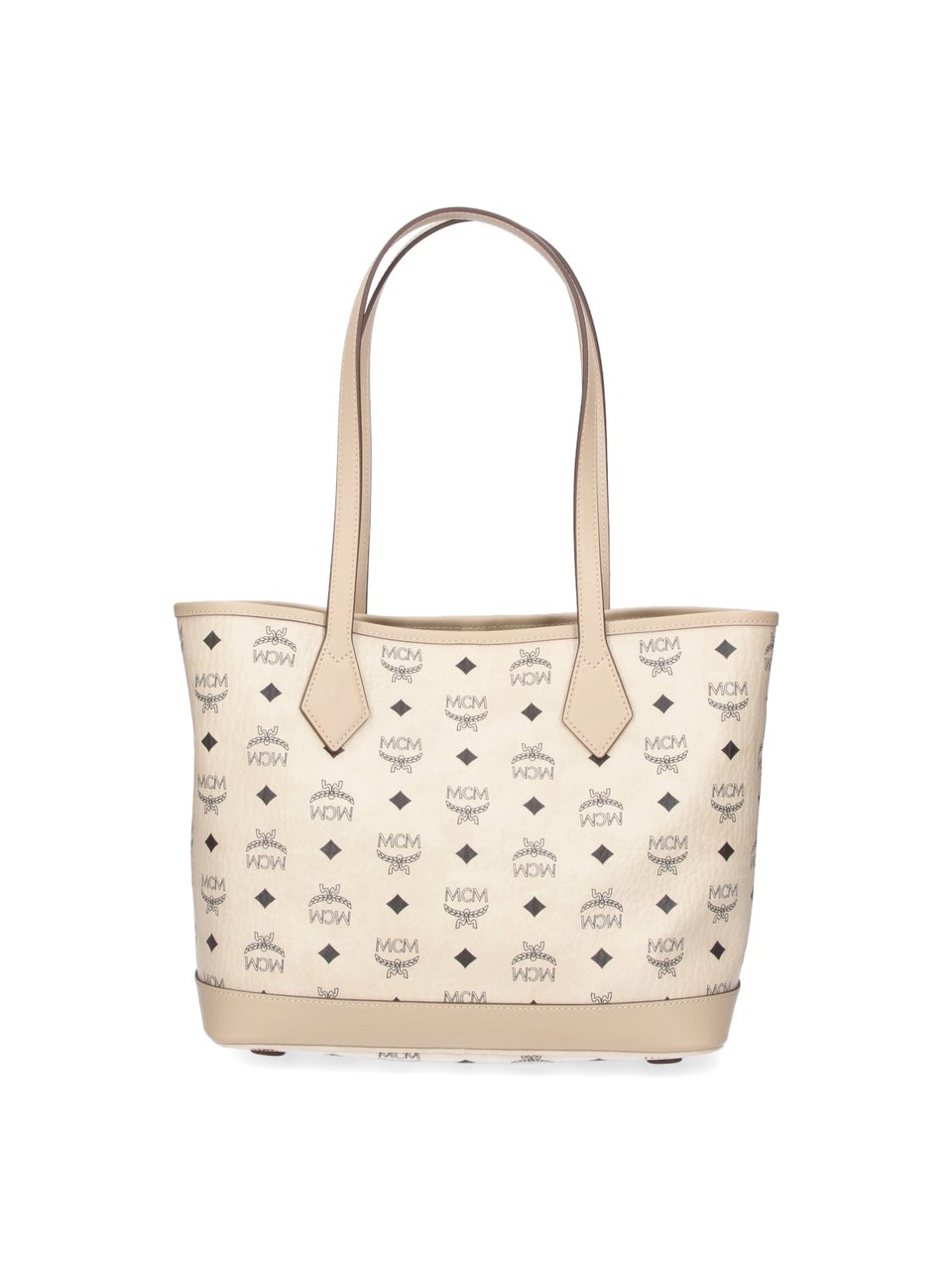 MCM Structured Logo Print Tote Bag with Matching Pouch Neutraal