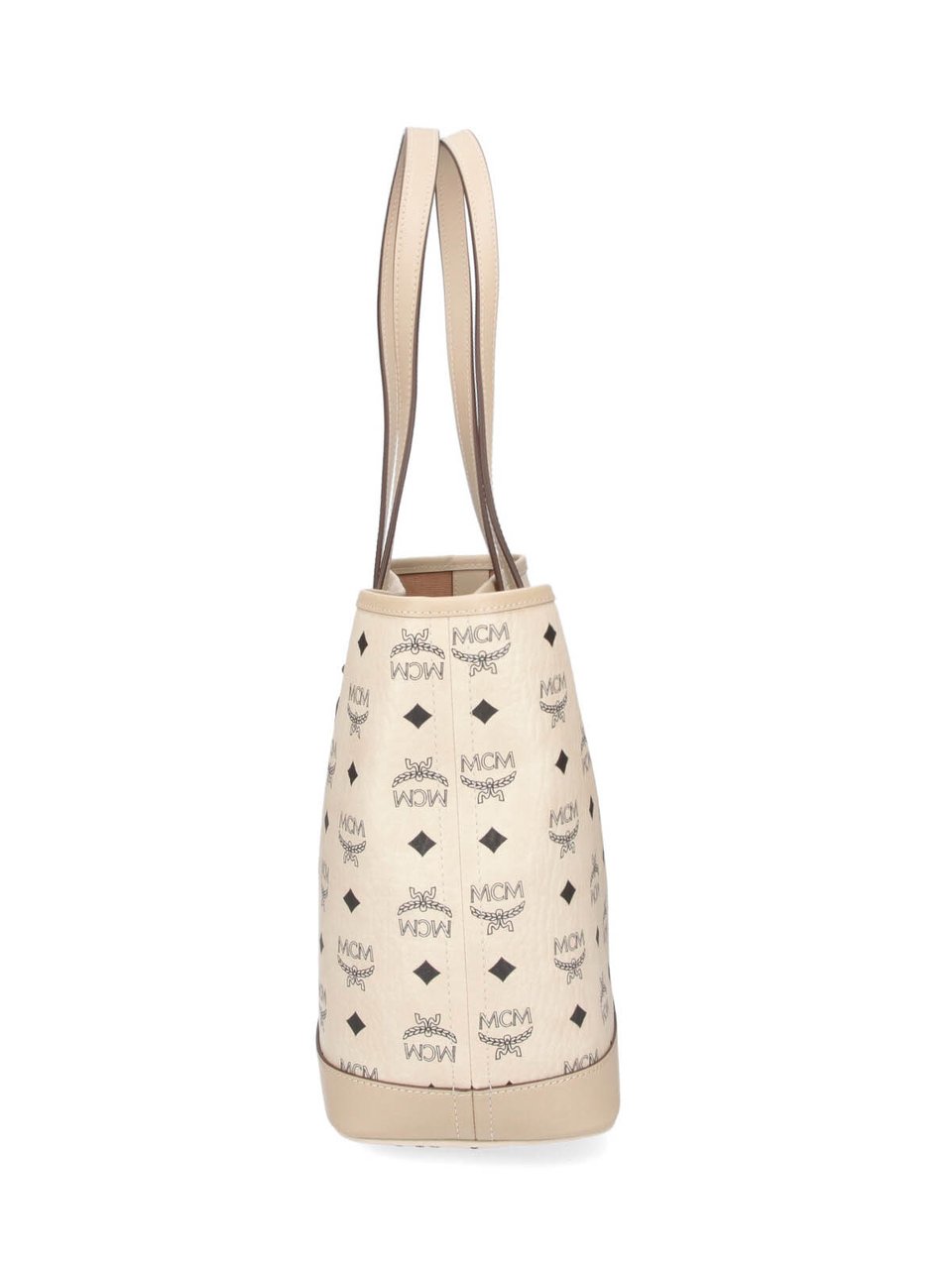 MCM Structured Logo Print Tote Bag with Matching Pouch Neutraal