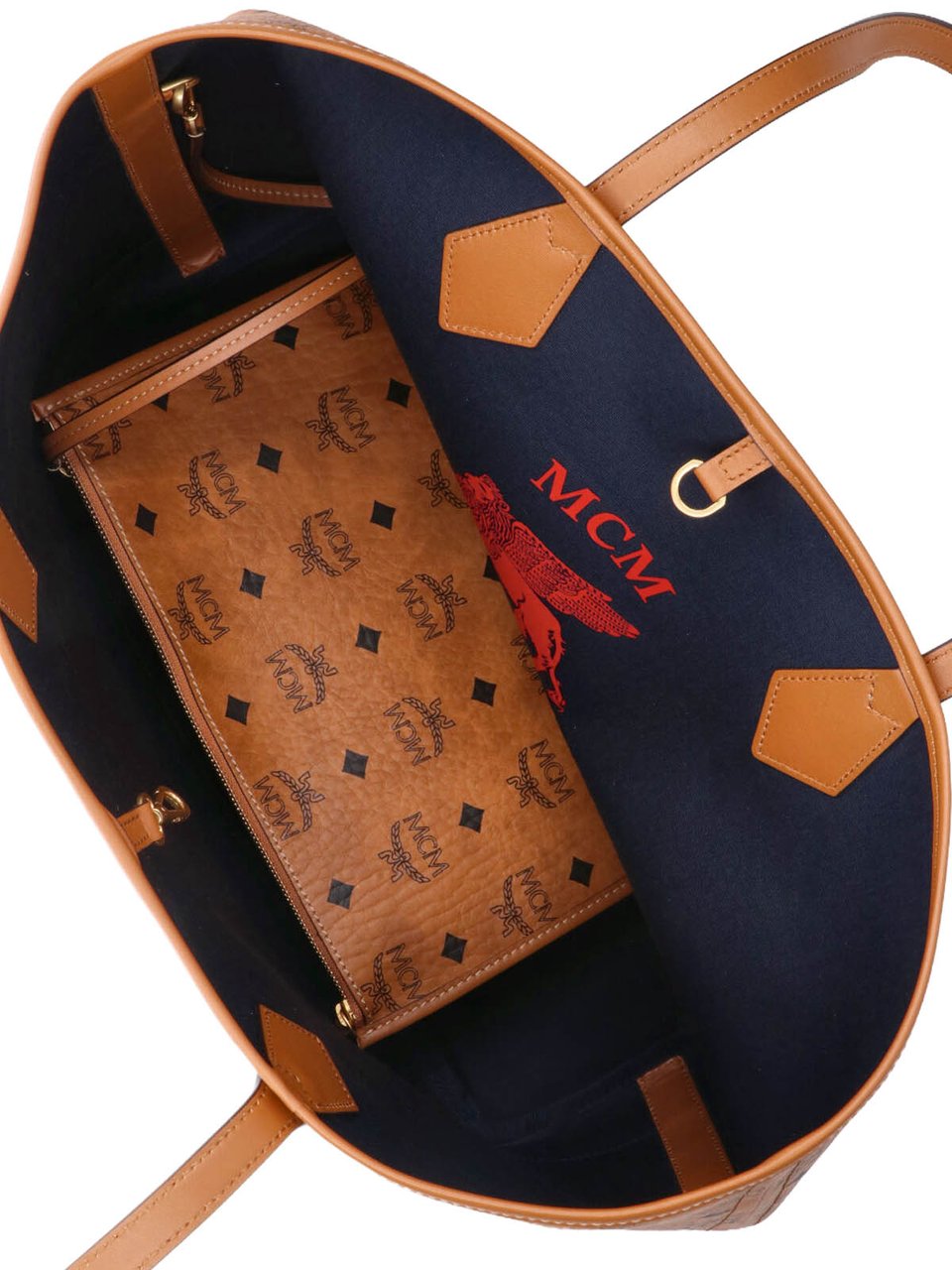 MCM Brown Liz Visetos Leather Tote Bag Bruin