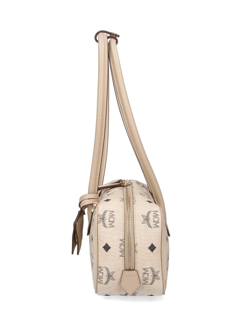 MCM Beige Aren East-West Visetos Fabric Shoulder Bag Neutraal