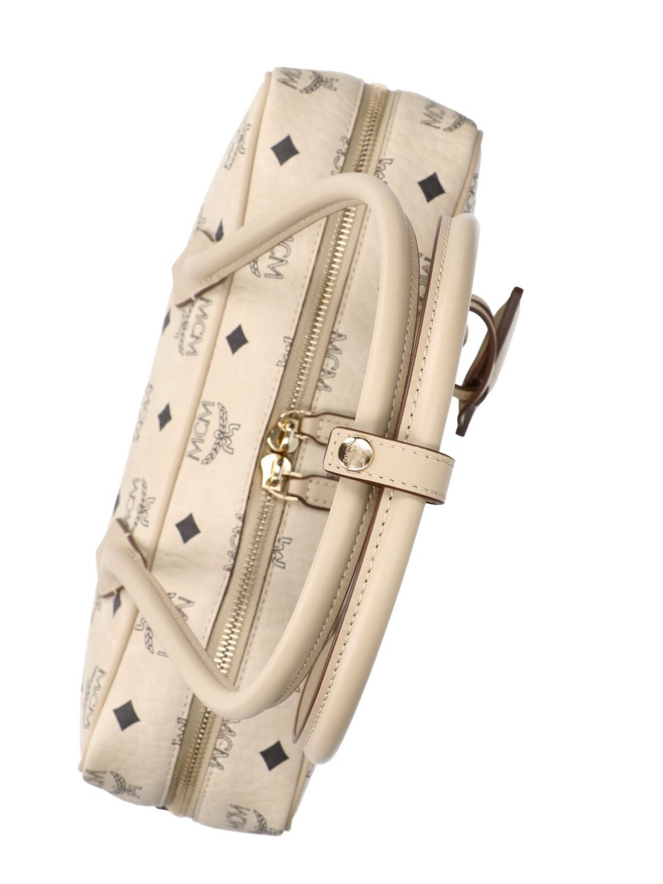 MCM Beige Aren East-West Visetos Fabric Shoulder Bag Neutraal