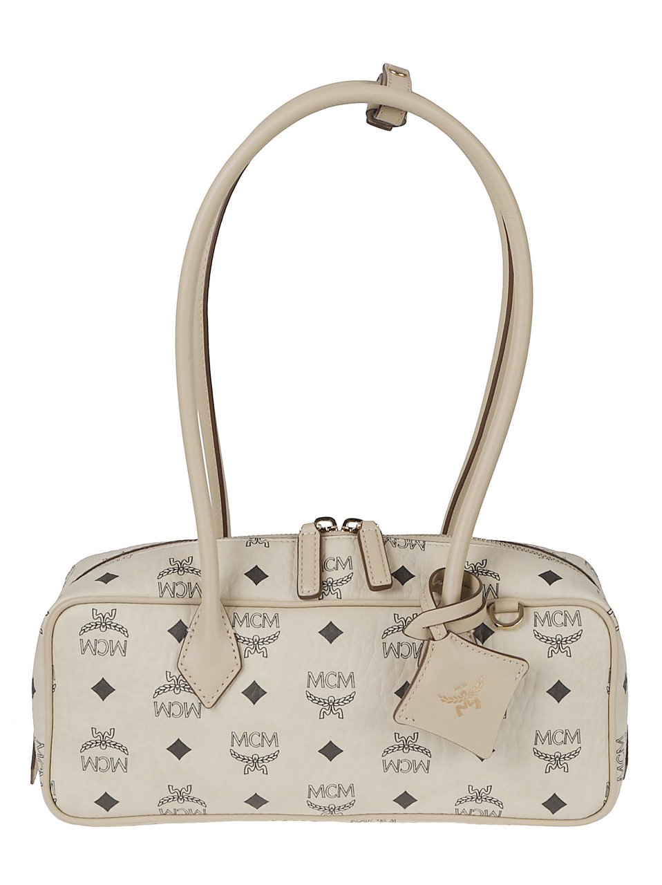 MCM Beige Aren East-West Visetos Fabric Shoulder Bag Neutraal