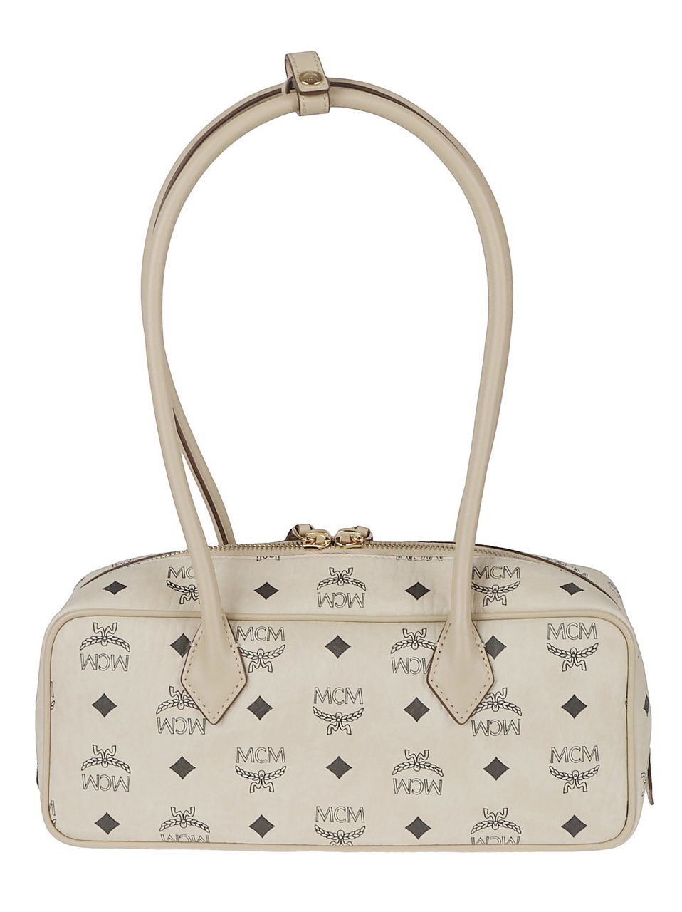 MCM Beige Aren East-West Visetos Fabric Shoulder Bag Neutraal