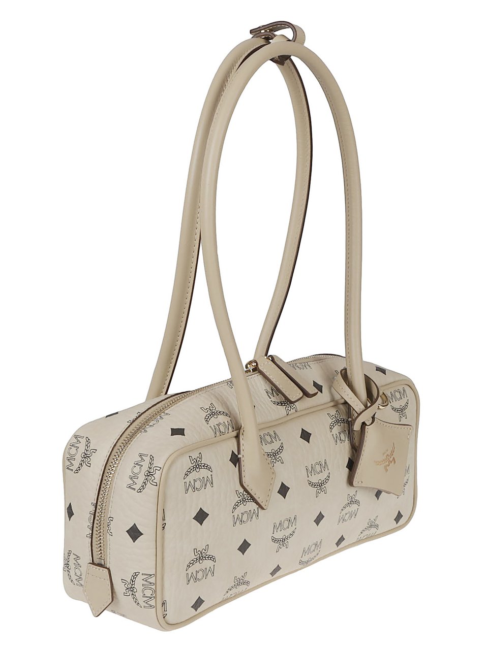 MCM Beige Aren East-West Visetos Fabric Shoulder Bag Neutraal