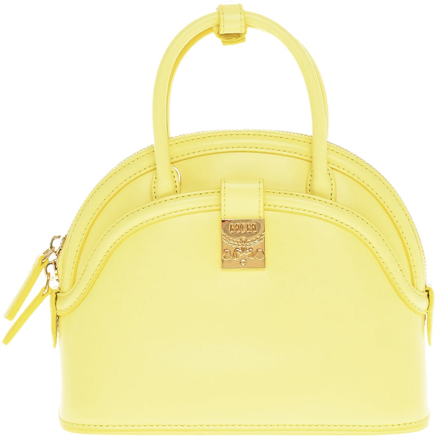 MCM Anna Logo Plaque Tote Bag Geel