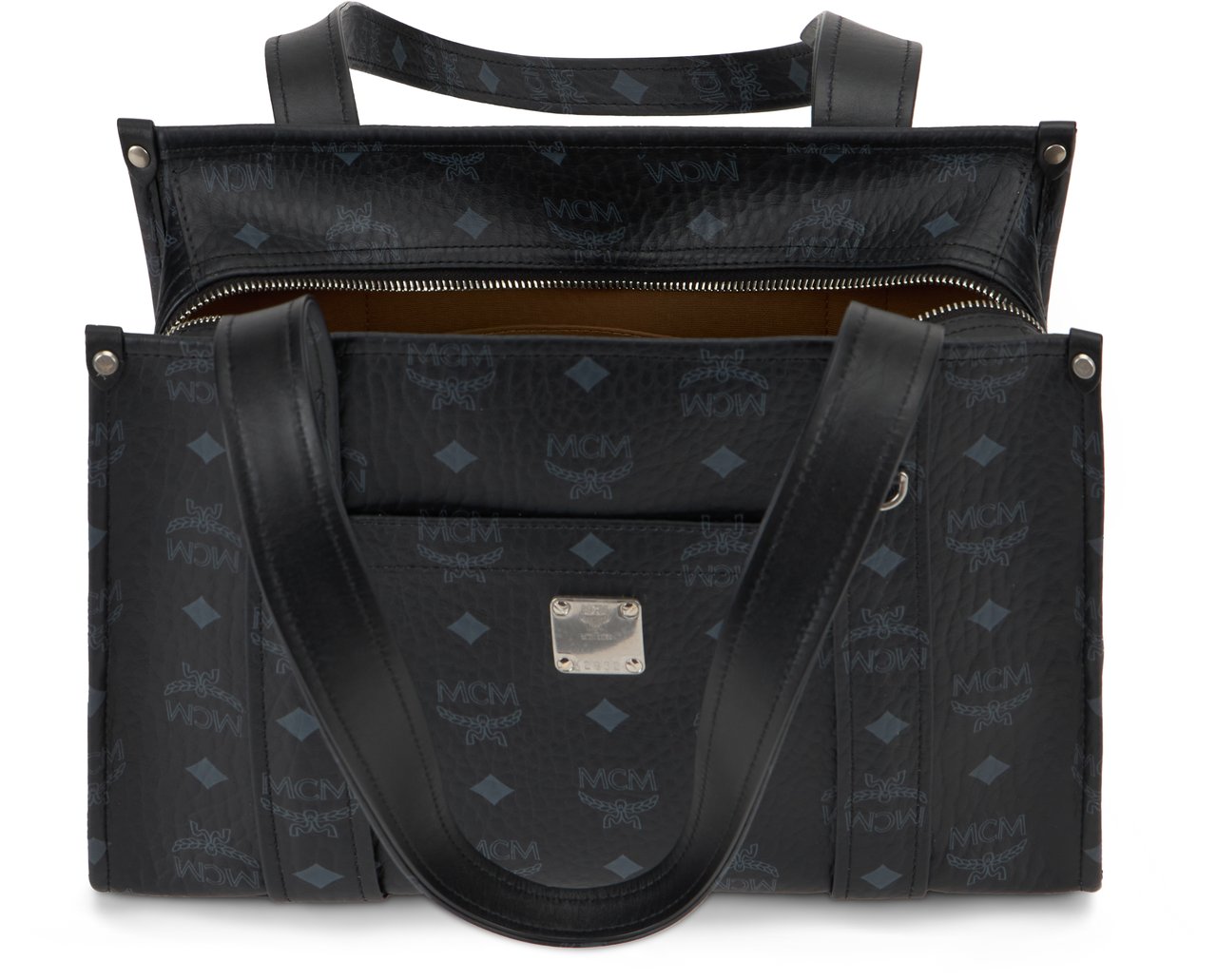 MCM Aren bag in coated cotton with monogram Zwart