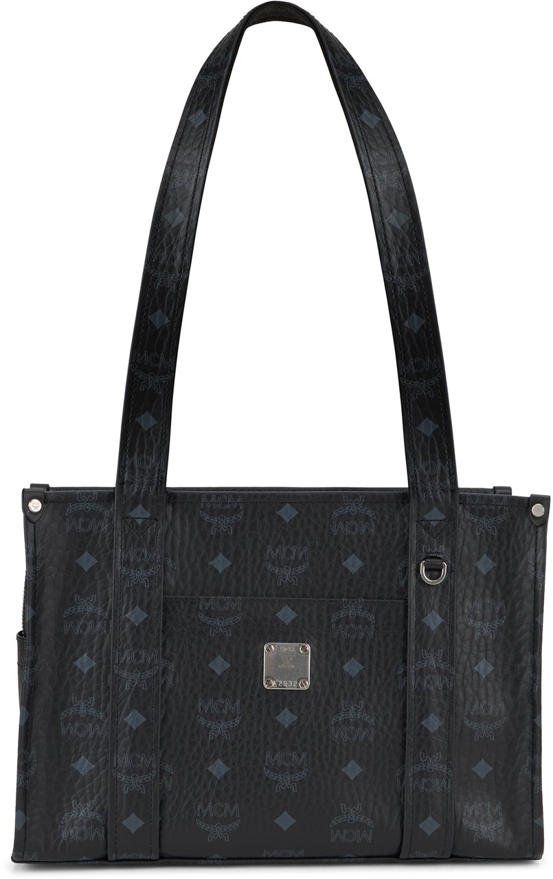 MCM Aren bag in coated cotton with monogram Zwart