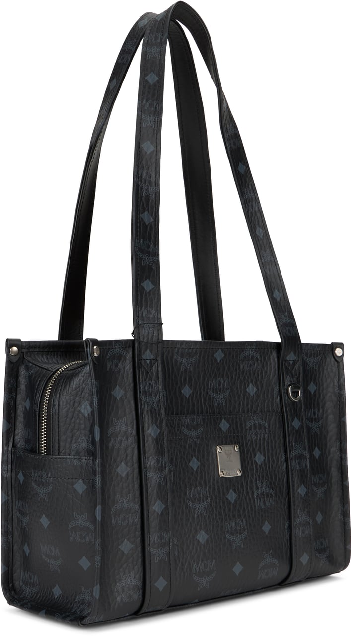 MCM Aren bag in coated cotton with monogram Zwart