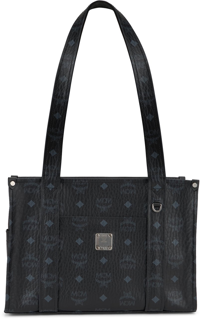 MCM Aren bag in coated cotton with monogram Zwart