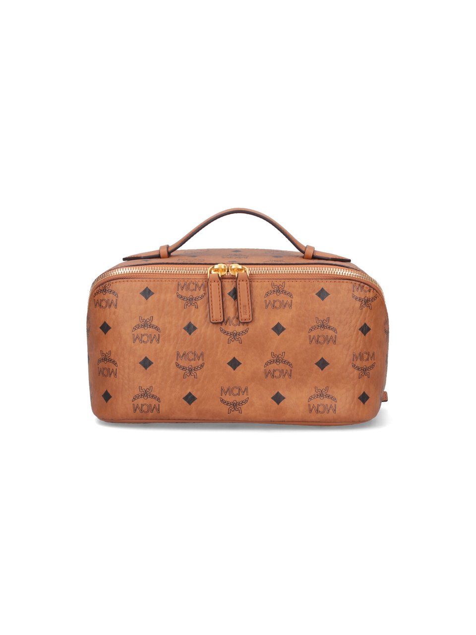 MCM "Ottomar Toiletry" Pouch, In Brown "Visetos", Leather Finishing Bruin