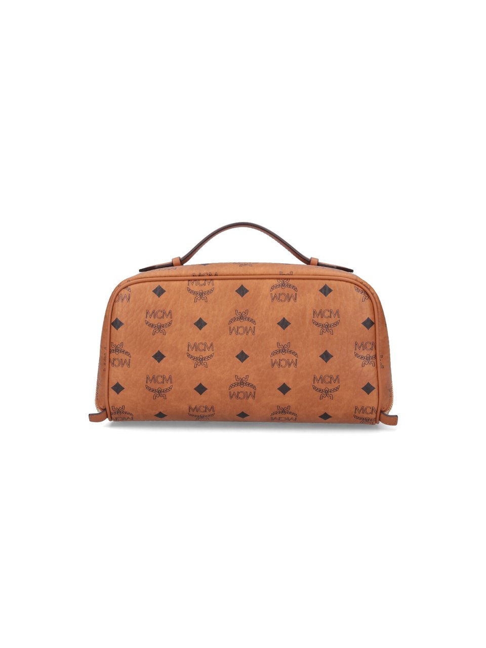 MCM "Ottomar Toiletry" Pouch, In Brown "Visetos", Leather Finishing Bruin
