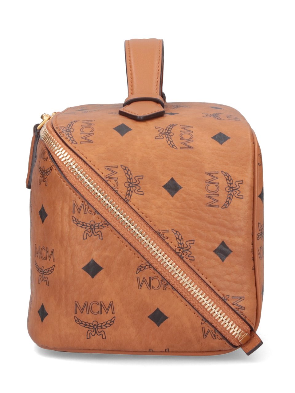 MCM "Ottomar Toiletry" Pouch, In Brown "Visetos", Leather Finishing Bruin