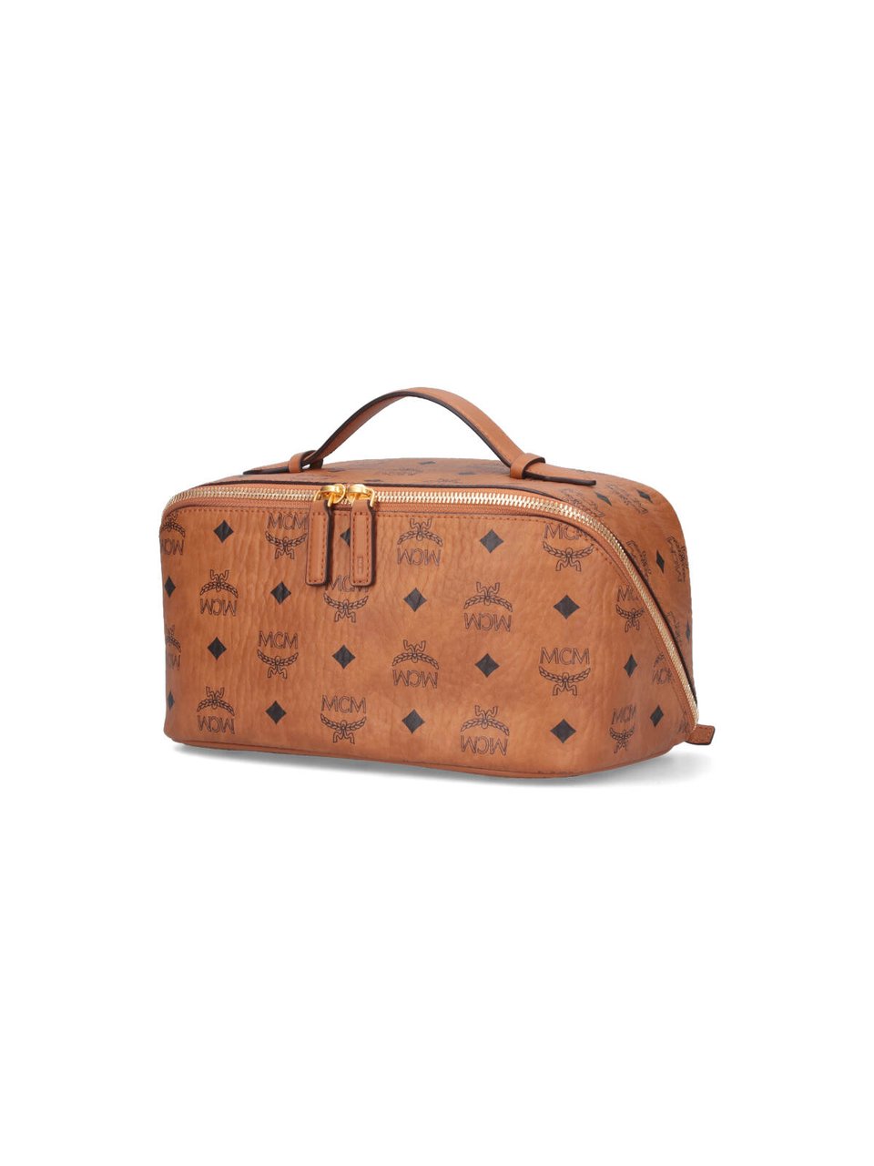 MCM "Ottomar Toiletry" Pouch, In Brown "Visetos", Leather Finishing Bruin