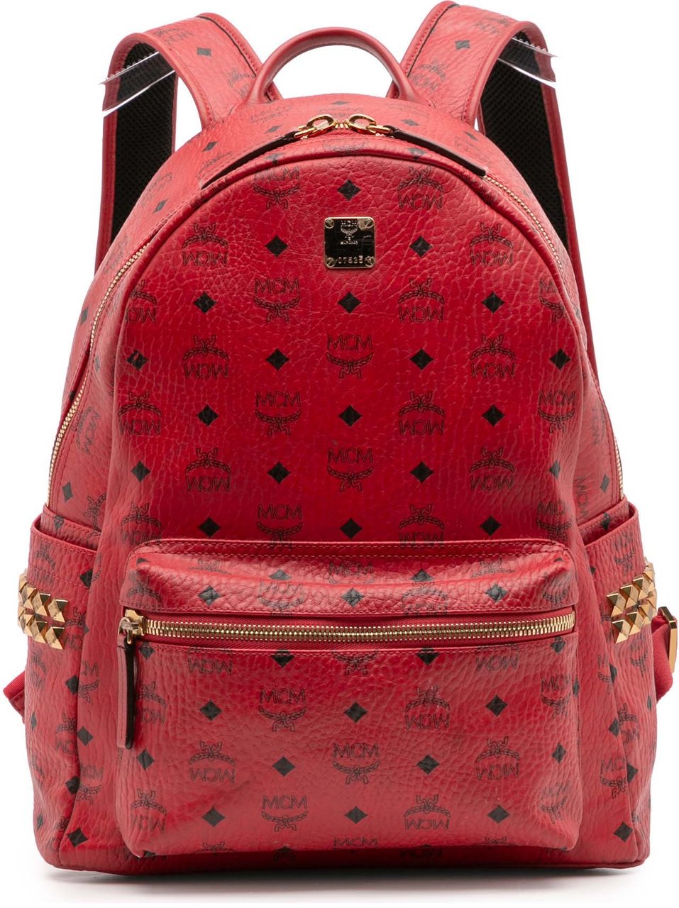 MCM Medium Studded Visetos Coated Canvas Stark Backpack Rood