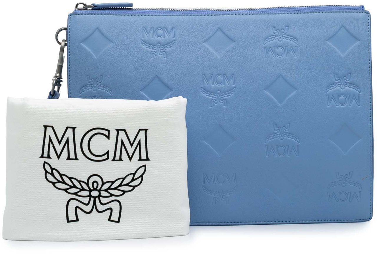 MCM Leather Aren Zip Pouch Blauw