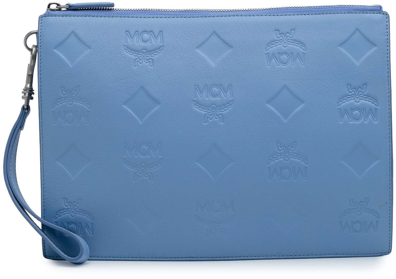 MCM Leather Aren Zip Pouch Blauw