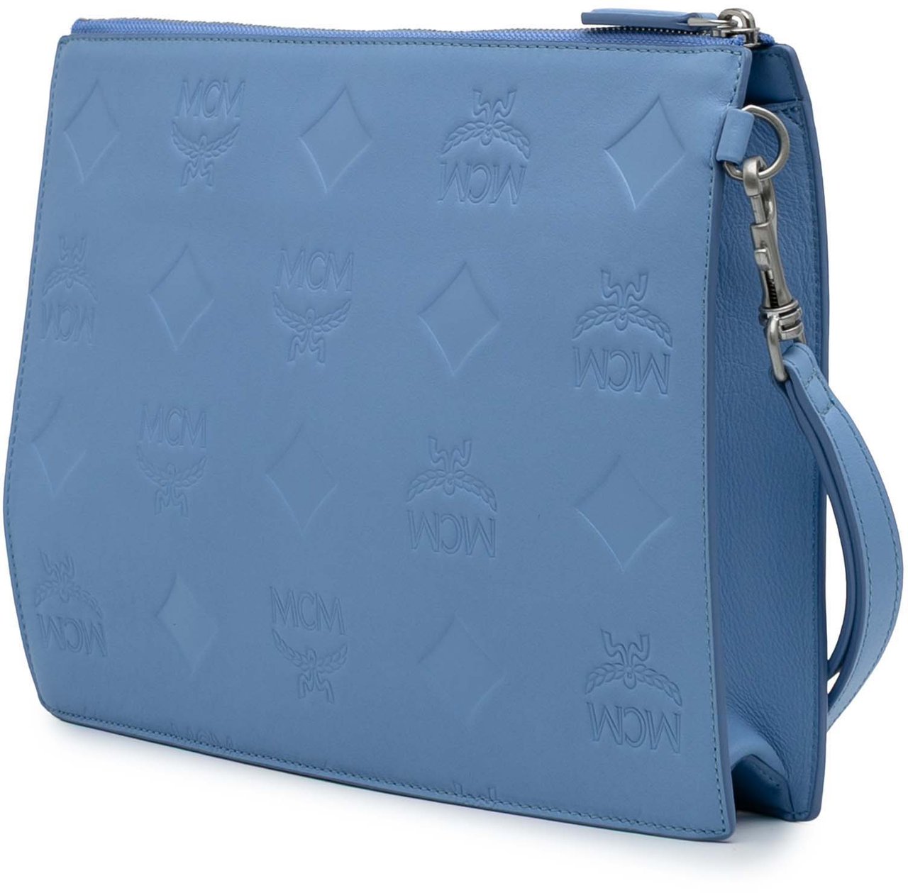 MCM Leather Aren Zip Pouch Blauw