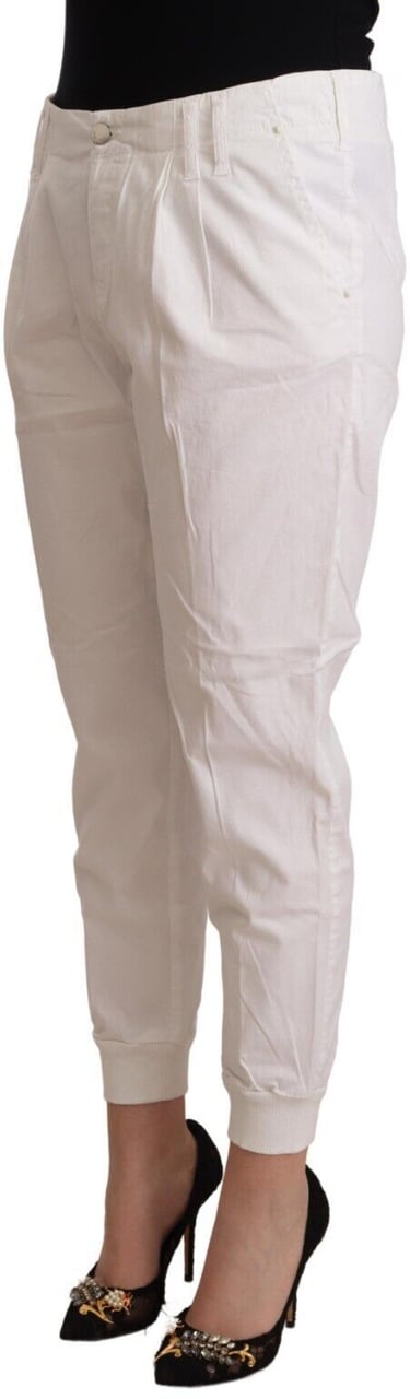 Met White Cotton Mid Waist Tapered Cropped Pants Wit