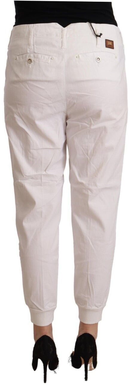 Met White Cotton Mid Waist Tapered Cropped Pants Wit