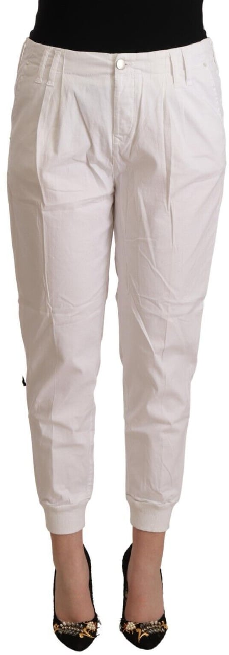 Met White Cotton Mid Waist Tapered Cropped Pants Wit