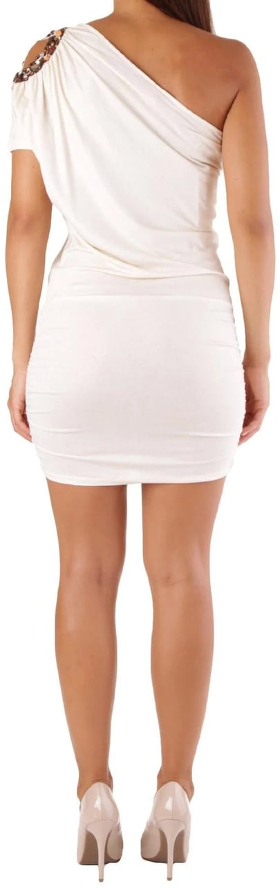 Met Met White Polyester Casual Dress Wit