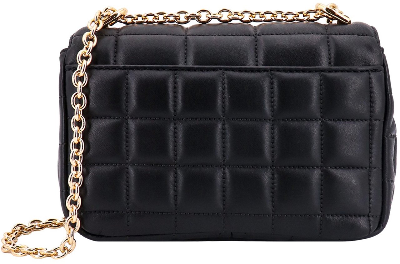 Michael Kors Matelassé leather shoulder bag with engraved logo Zwart