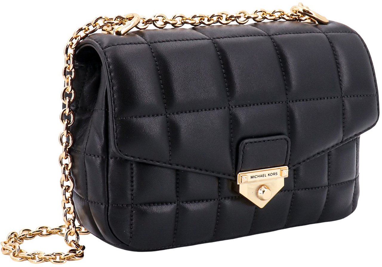 Michael Kors Matelassé leather shoulder bag with engraved logo Zwart