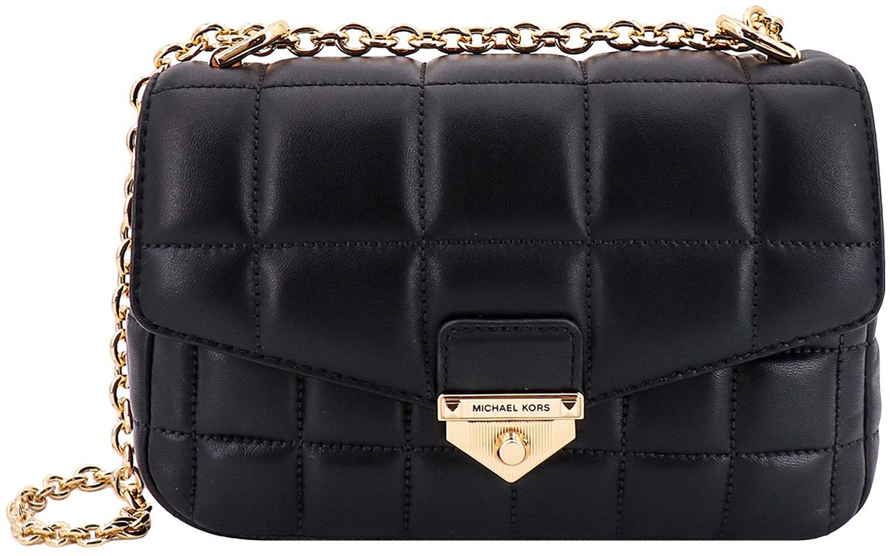 Michael Kors Matelassé leather shoulder bag with engraved logo Zwart