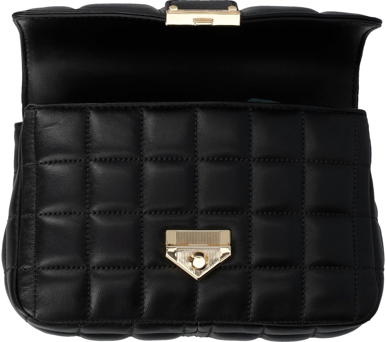 Michael Kors Matelassé leather shoulder bag with engraved logo Zwart