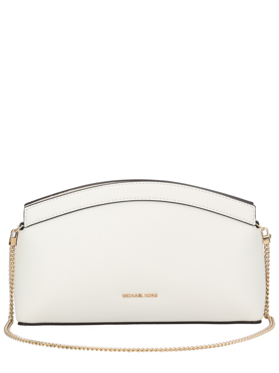 Michael Kors Gold Athena Logo Curved Clutch Bag Wit