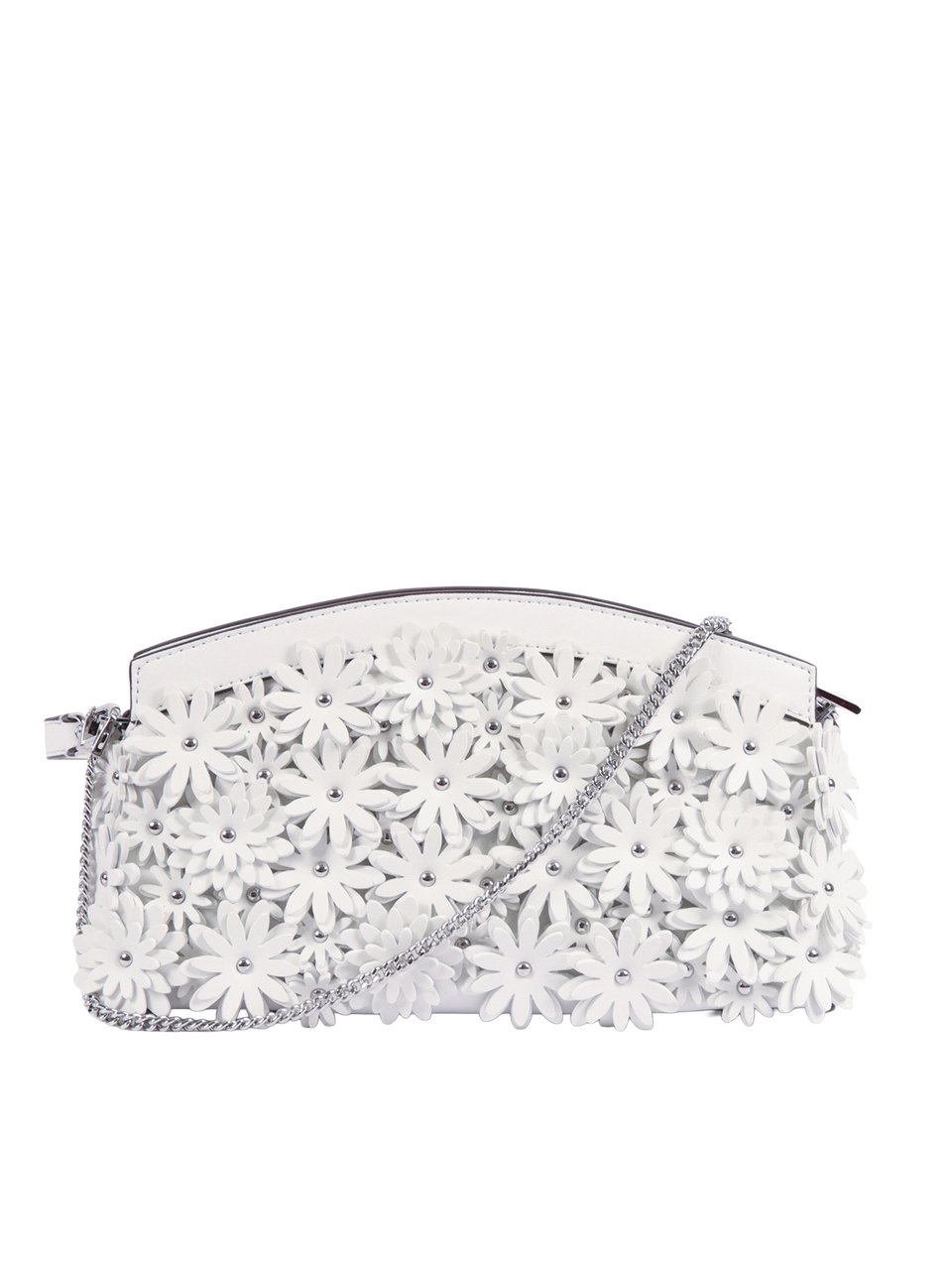 Michael Kors Floral Appliqué Dome Chain Clutch Wit