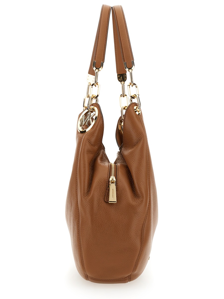 Michael Kors Neutrals Lillie Large Textured Cow Leather Shoulder Bag Bruin