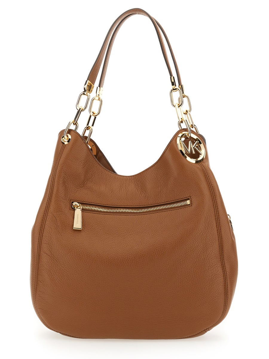 Michael Kors Neutrals Lillie Large Textured Cow Leather Shoulder Bag Bruin