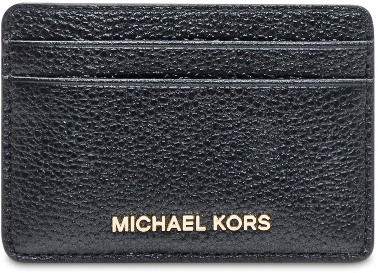 Michael Kors Michael Kors Portacarte in Pelle Nera Martellata Zwart