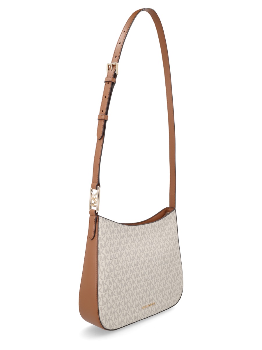 Michael Kors Beige Monogram Leather Accent Shoulder Bag Neutraal