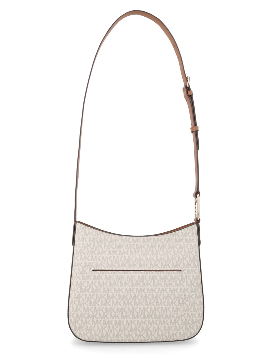 Michael Kors Beige Monogram Leather Accent Shoulder Bag Neutraal