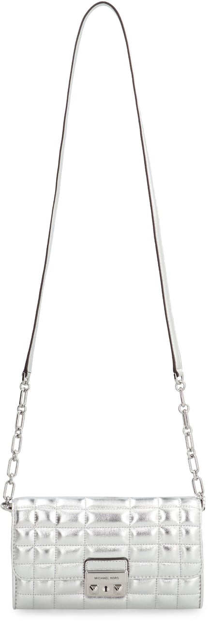 Michael Kors Tribeca leather wallet on chain Zilver