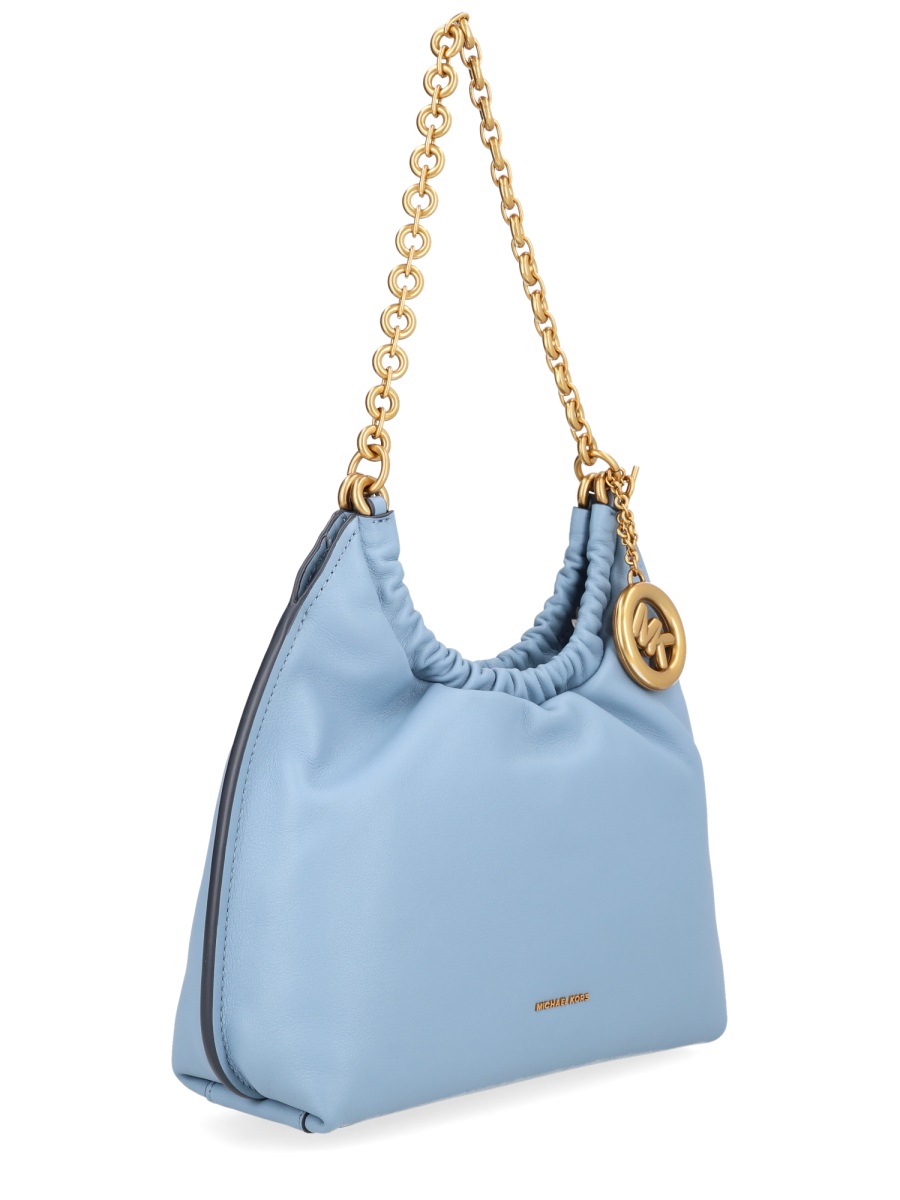 Michael Kors Gold Indie Chain Ruched Shoulder Bag Blauw