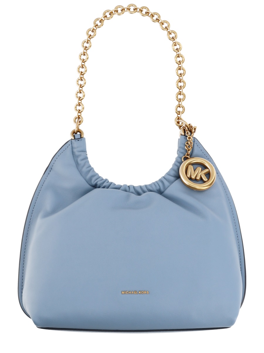 Michael Kors Gold Indie Chain Ruched Shoulder Bag Blauw