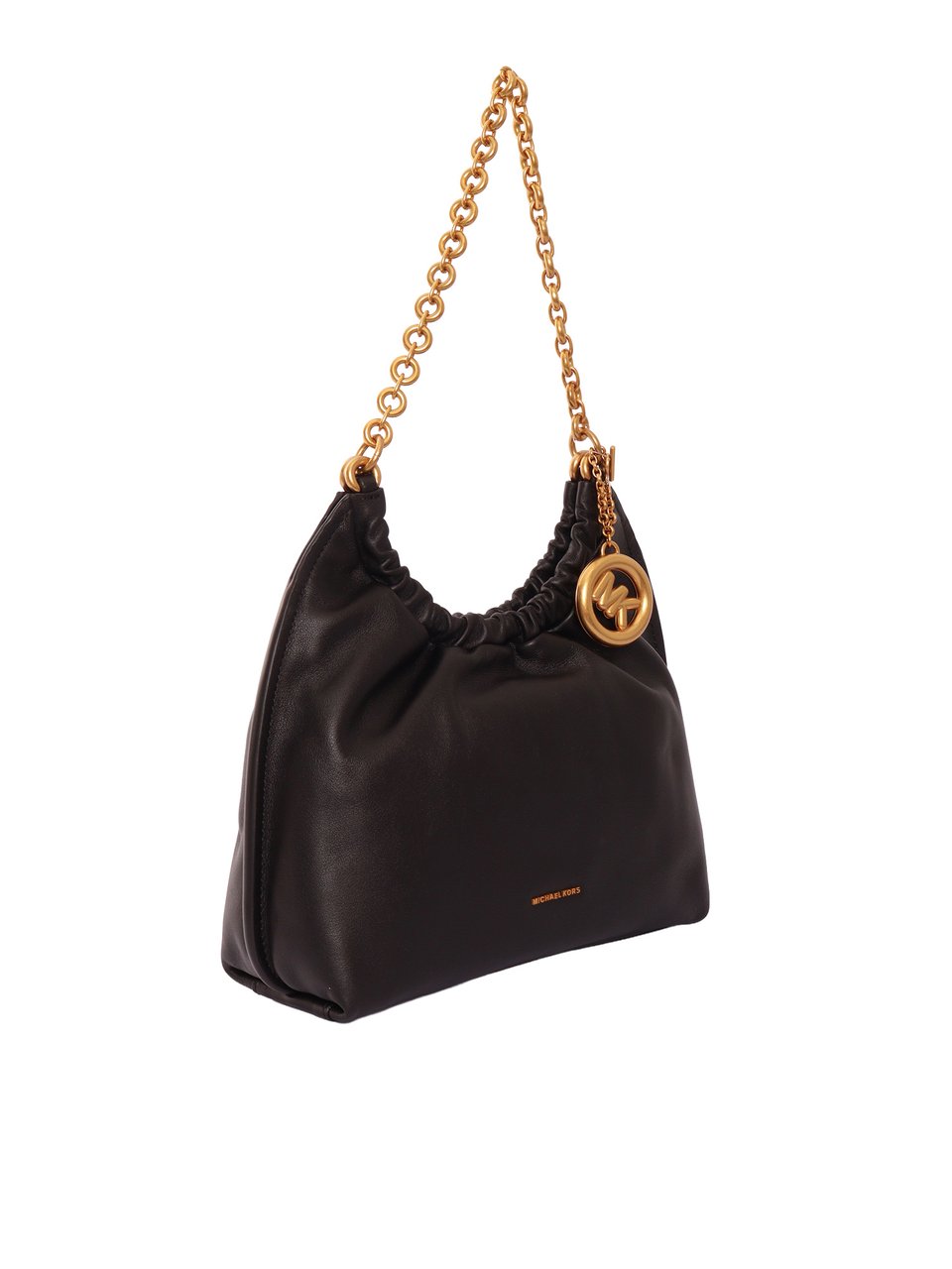 Michael Kors Gathered Drawstring Black Leather Pouchette Zwart